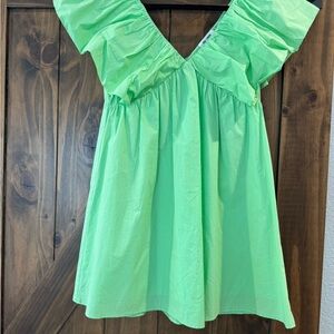 Ruffled V-Neck Mini Dress in Mint Green